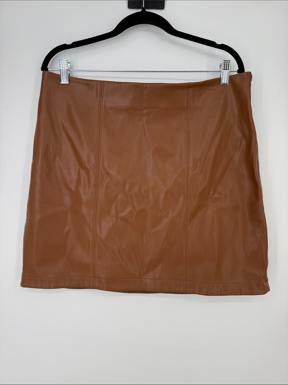 Vtg Y2K Nine West Faux Leather A-Line Mini Skirt in Brown Sz 14
